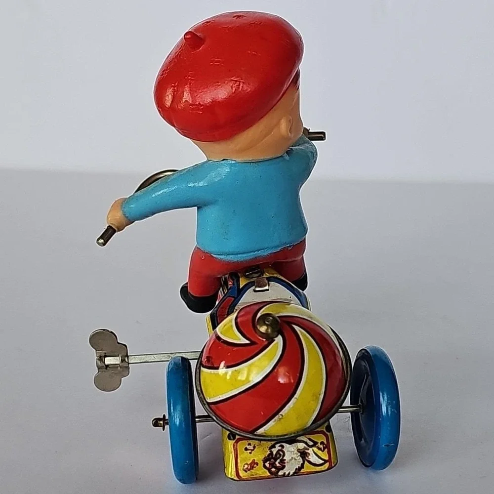 Vintage Tin Wind Up Toy Boy Riding Tricycle Late 50s Collectible‎ - Works - 1750